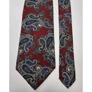 Vintage KENNETH GORDON Tie All Silk Hand Made USA Burgundy Blue‎ Green Paisley